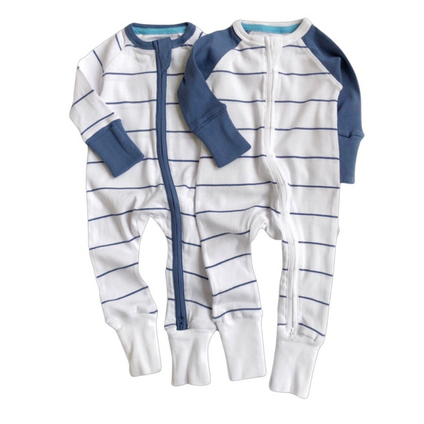 Blue Striped Twin Pack Zipped Babygrow