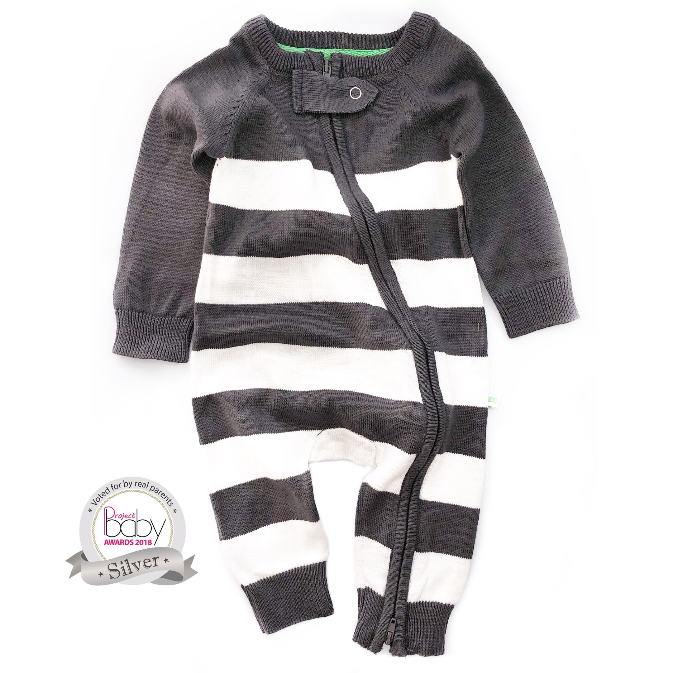 Super Soft Charcoal Stripe Knitted Baby Onesie