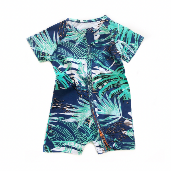 Tropical Jungle Print Short Sleeved Zip Up Babygrow