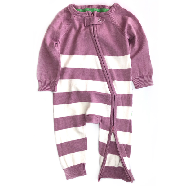 Super Soft Plum Pink Stripe Knitted Baby Onesie