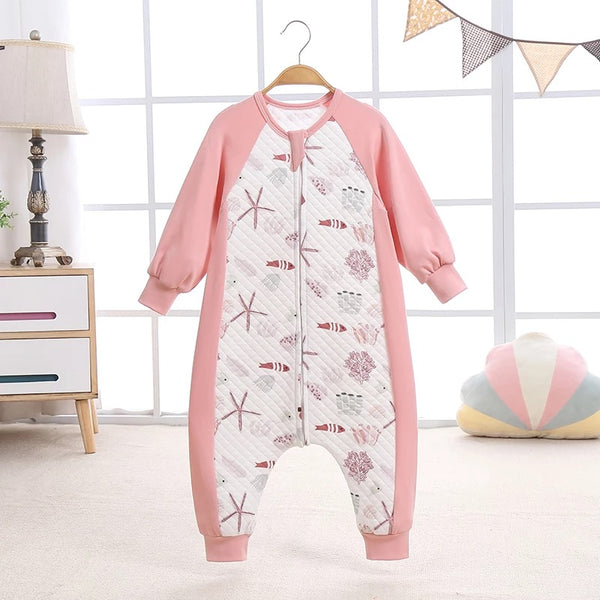 Pink Seashell Zip Up Quilted Cotton Sleep Suit