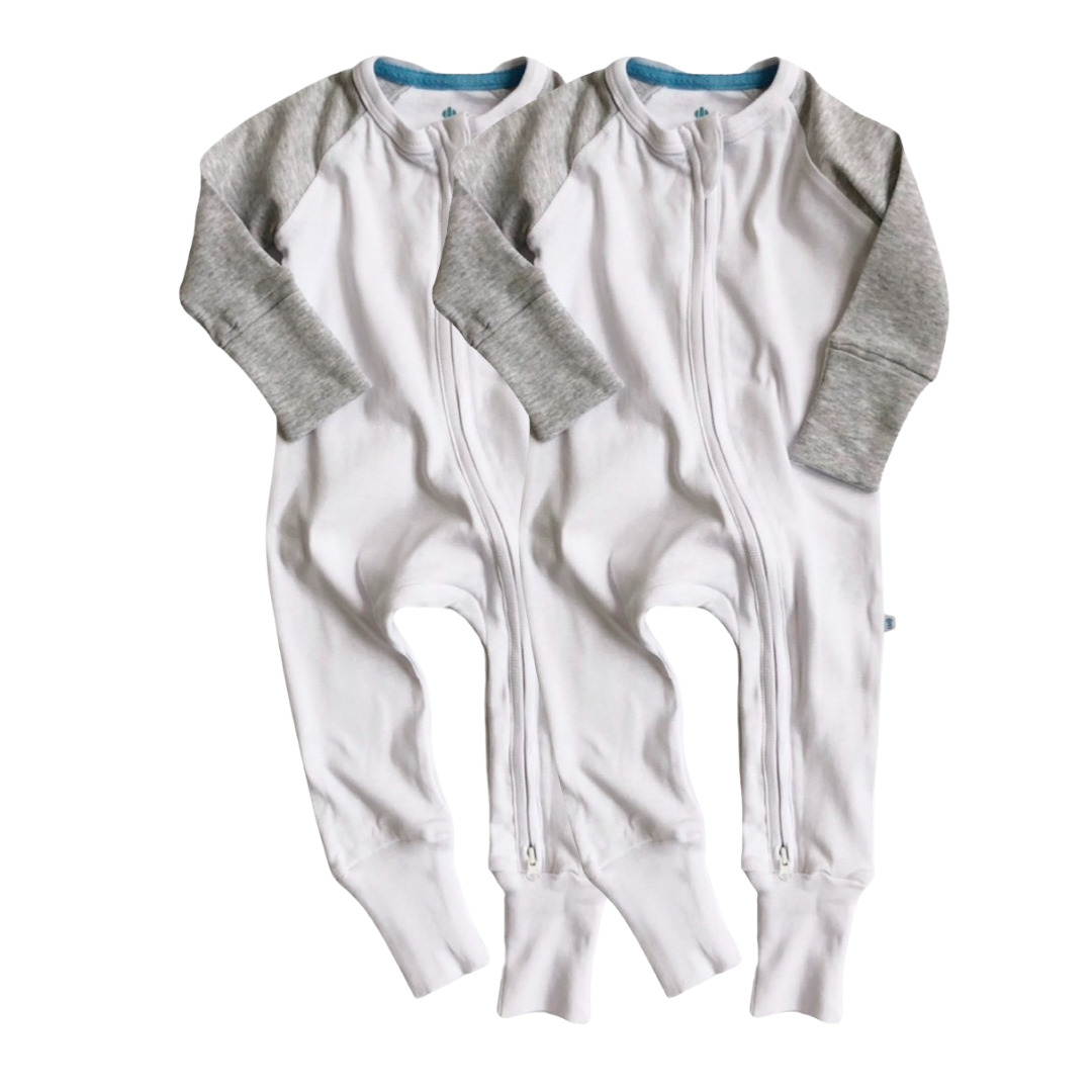 White Twin Pack Zipped Babygrow