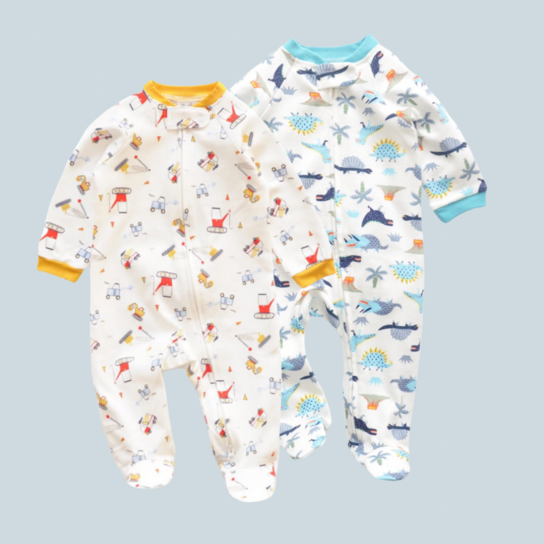 Diggers & Dinosaurs Printed Zipped Babygrow Twin Pack