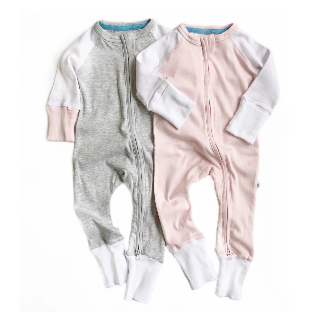 Grey And Pink Twin Pack Zipped Babygrow