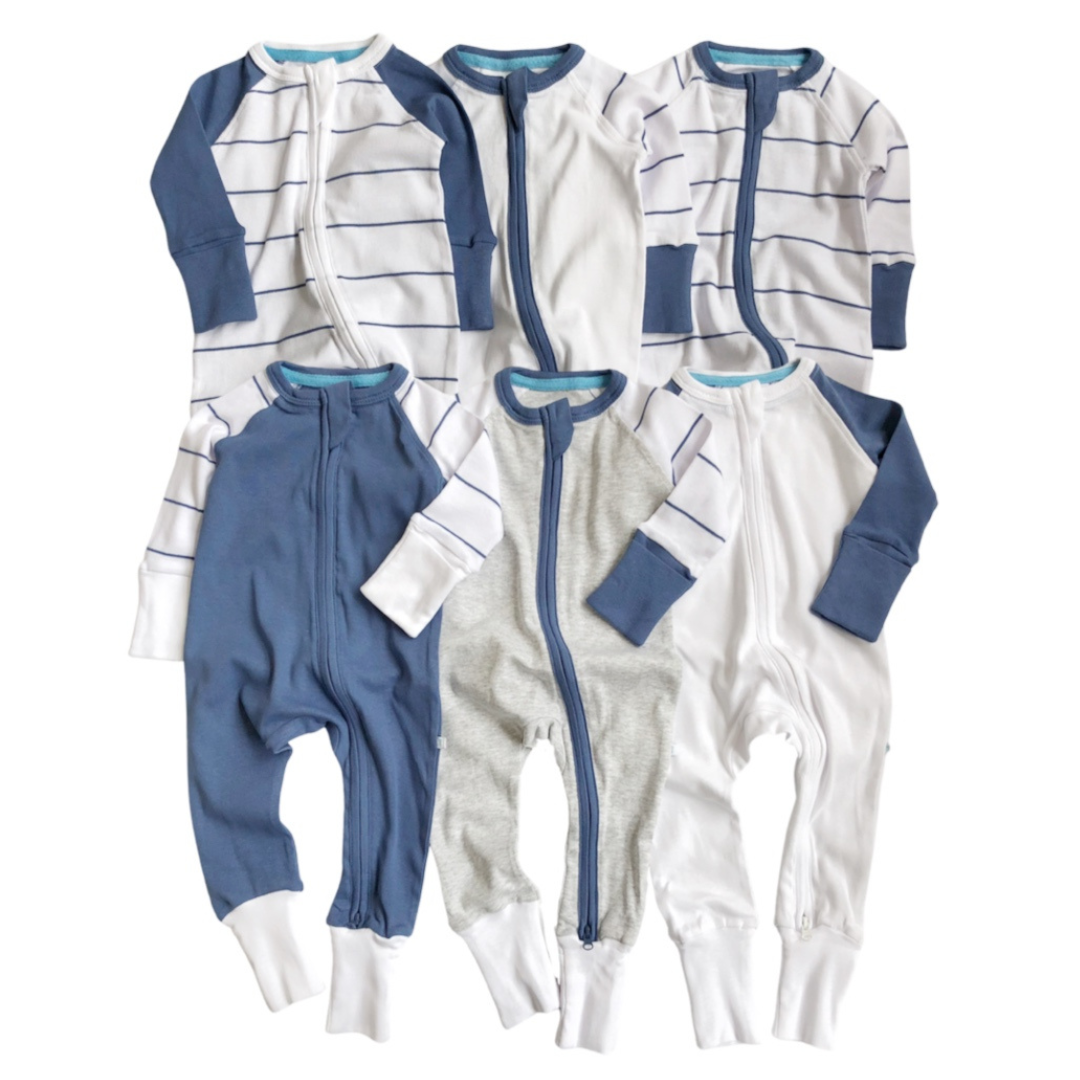 Baby Blue Multipack 6 Zipped Babygrows