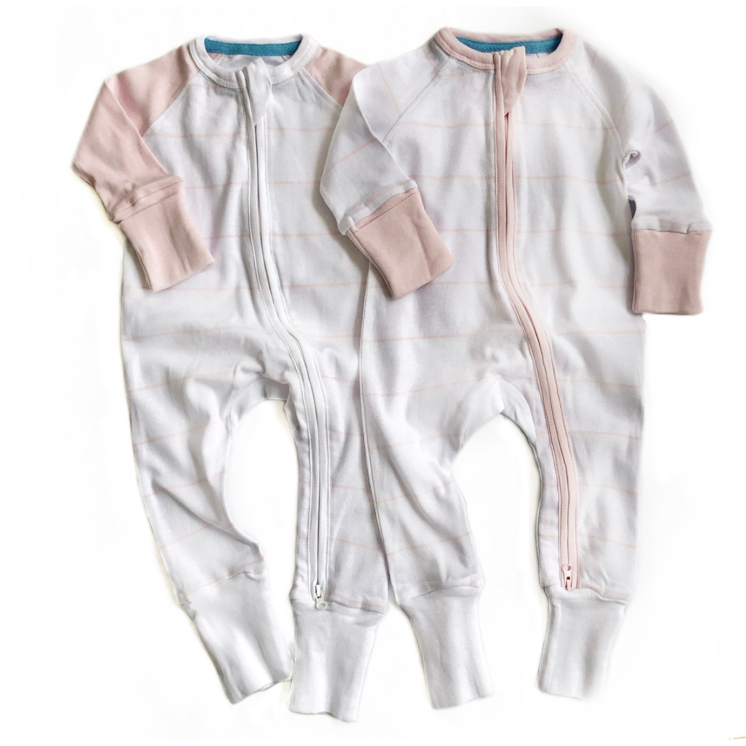 Baby Pink Striped Twin Pack Zipped Babygrow