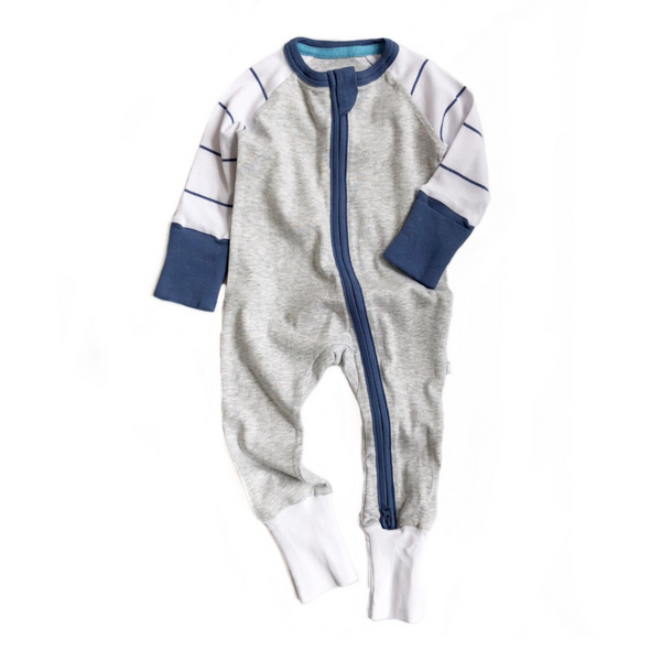 Grey and Denim Blue Zipped Babygrow