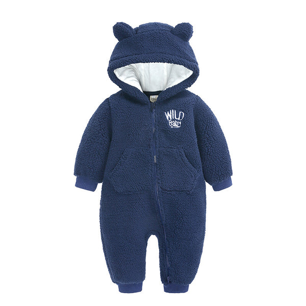 Navy Teddy Bear Ears Fleece Hooded Zipped Onesie