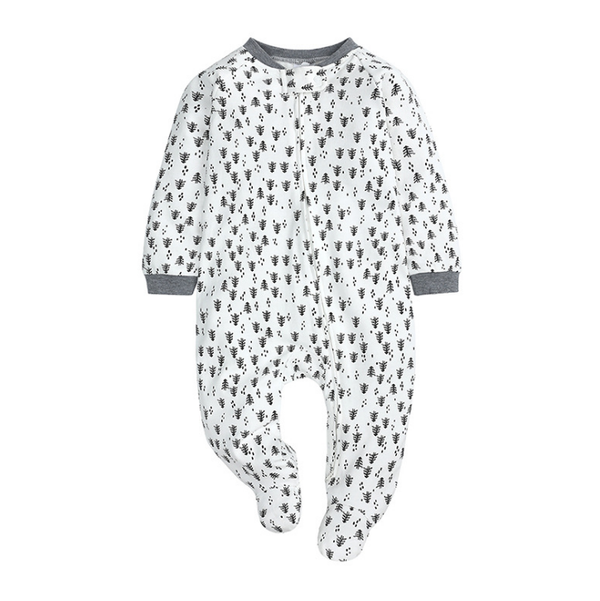 White And Grey Pine Tree Printed Zipped Babygrow