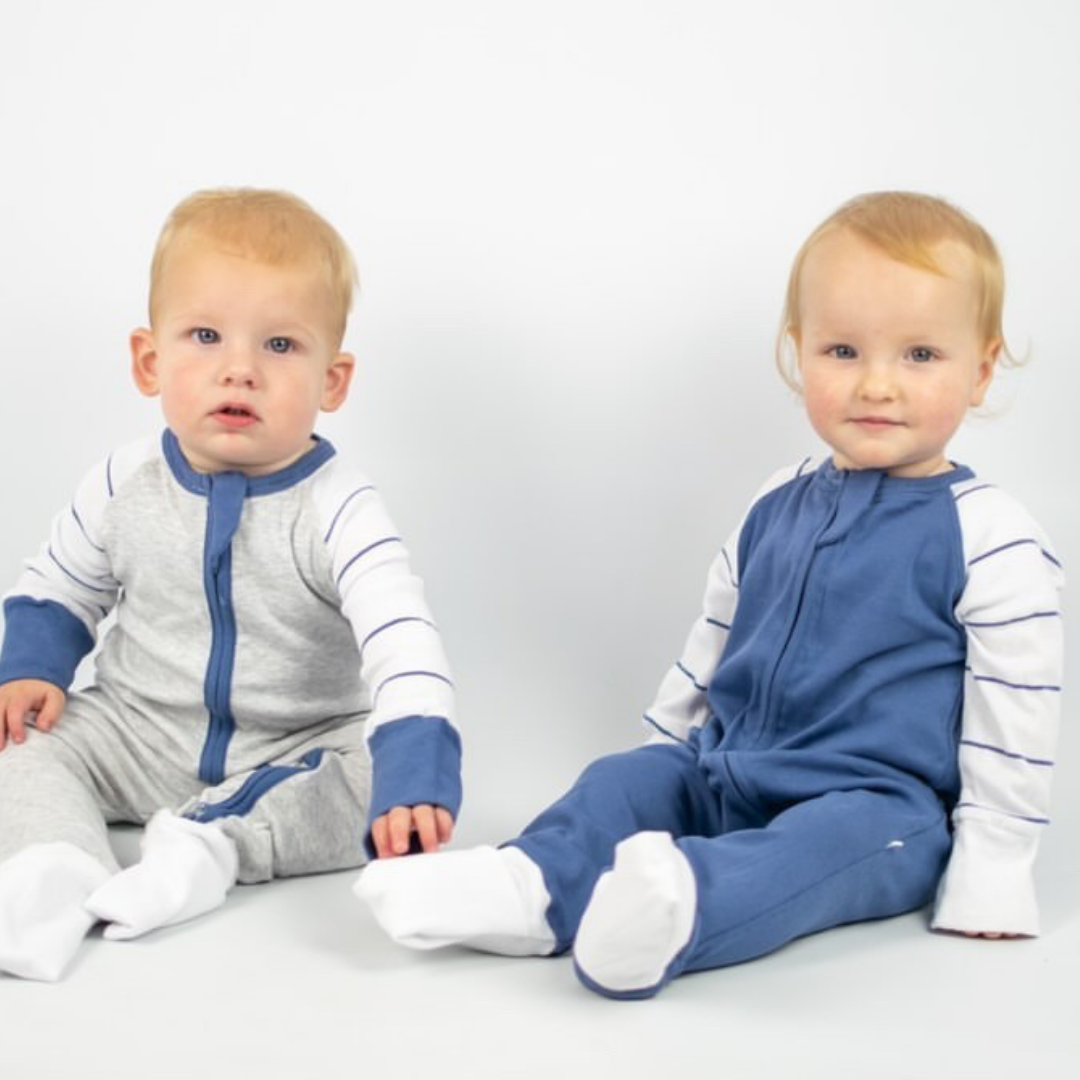 Grey and Denim Blue Twin Pack Zipped Babygrow