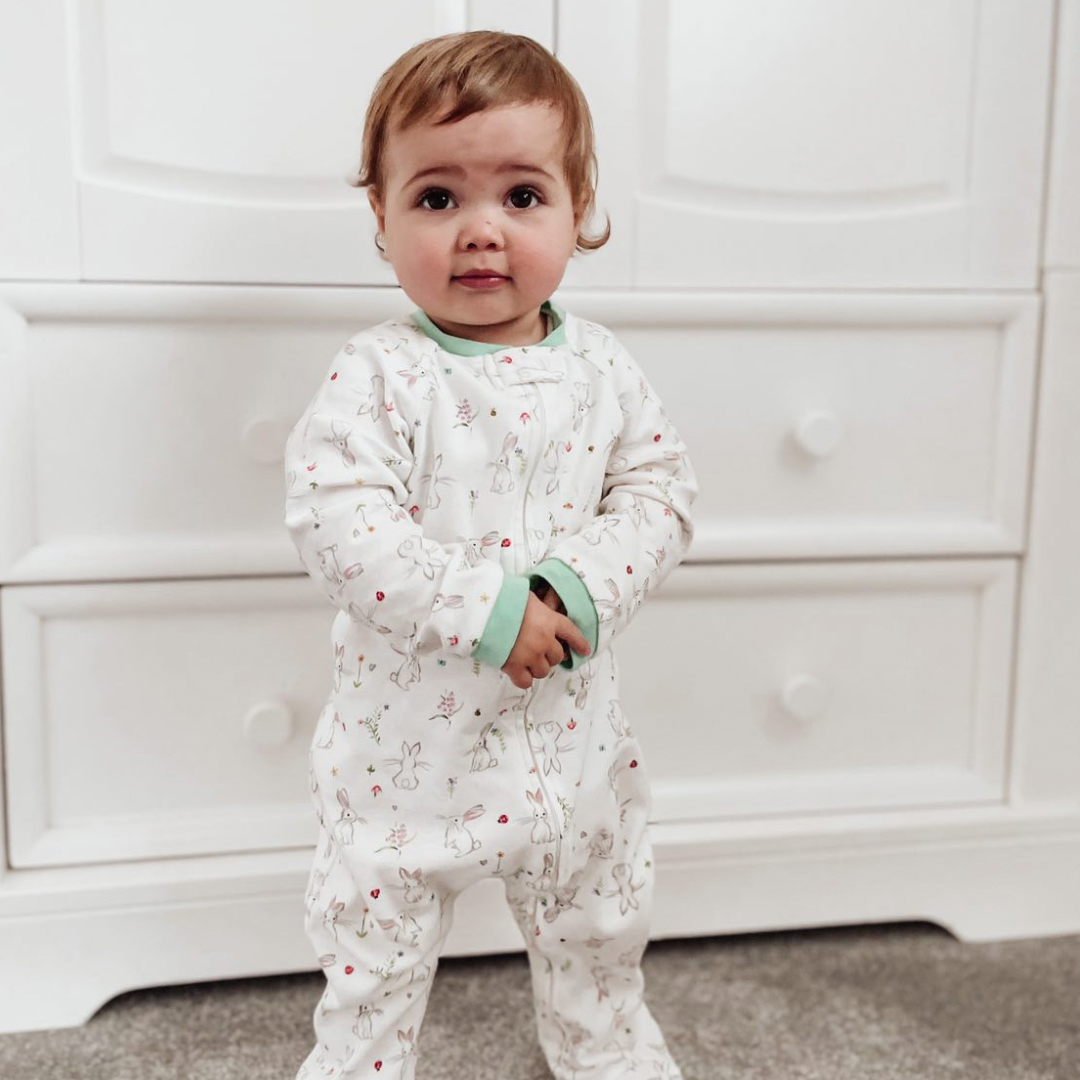 Spring Garden Bunny Printed Zipped Babygrow