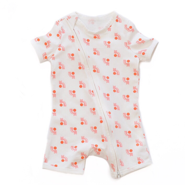 Pink Cat Short Sleeved Zip Up Babygrow