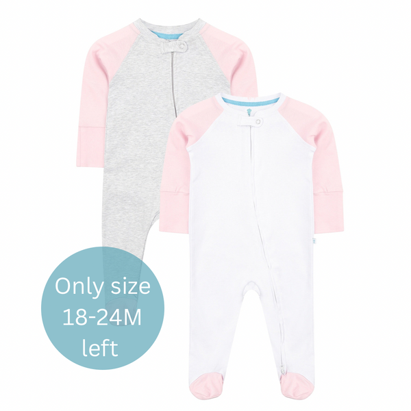 Baby Pink Twin Pack Zipped Babygrow
