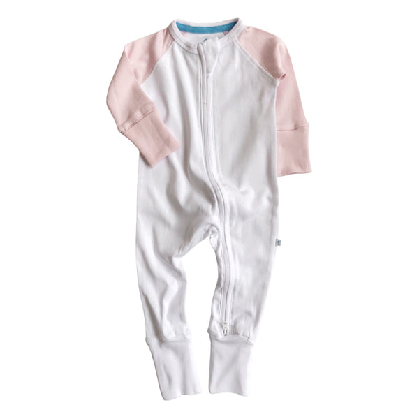 White And Pale Pink Zipped Babygrow
