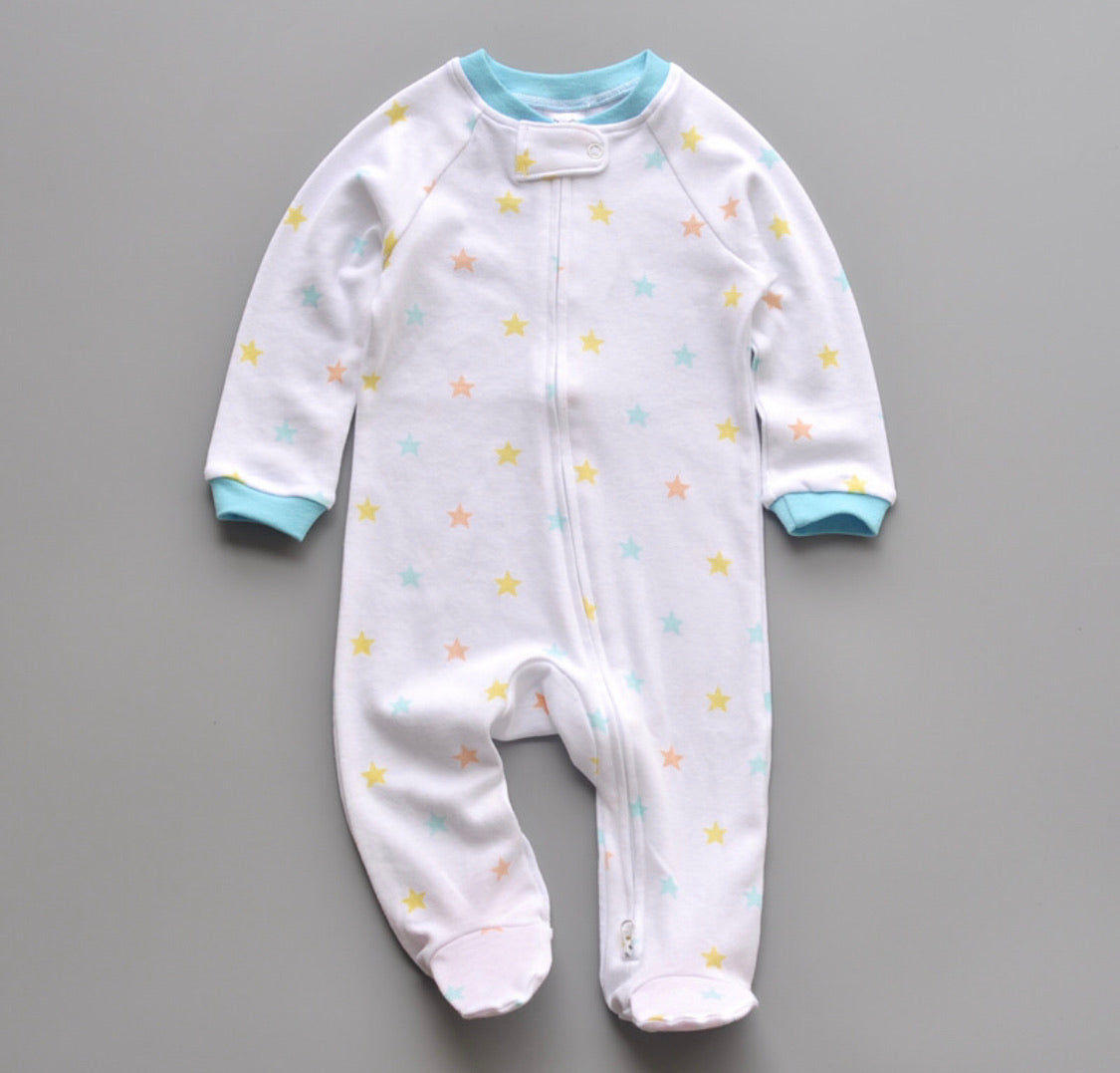 Rainbow Star Printed Zipped Babygrow