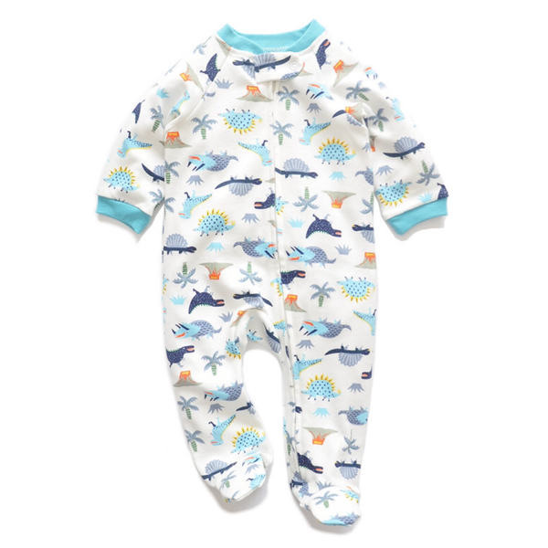 White Dinosuar Print Zipped Babygrow