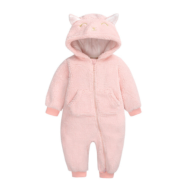 The Pink and White Cat Ears Hooded Fleece Zipped Onesie