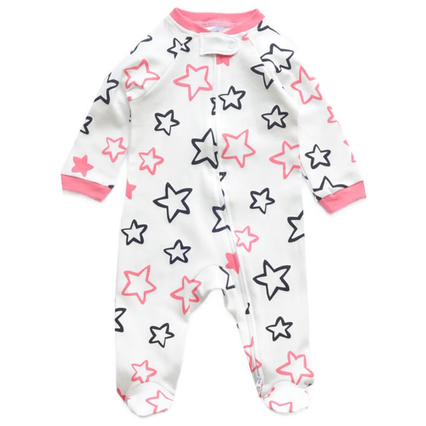 Pink And Black Star Printed Zipped Babygrow