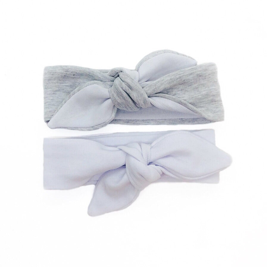Baby & Toddler Knotted Hair Band/Bow - White and Grey
