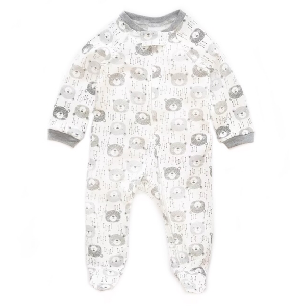 Grey Bear Print Zipped Babygrow