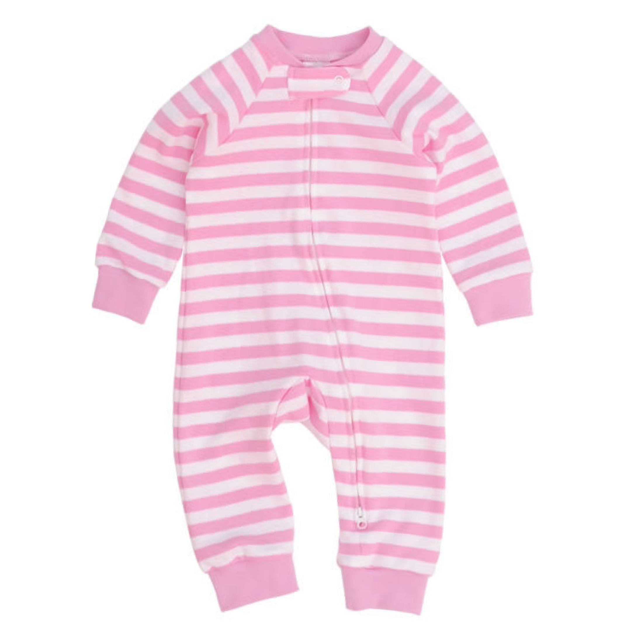 Candy Pink And White Stripe Zipped Footless Babygrow