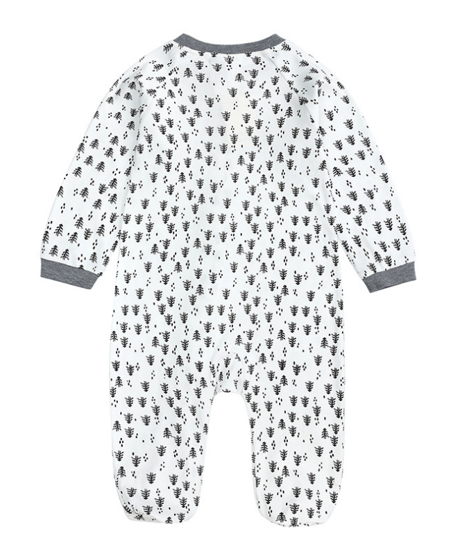 White And Grey Pine Tree Printed Zipped Babygrow