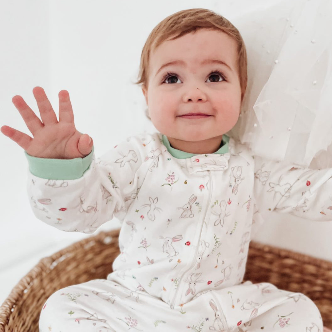Spring Garden Bunny Printed Zipped Babygrow