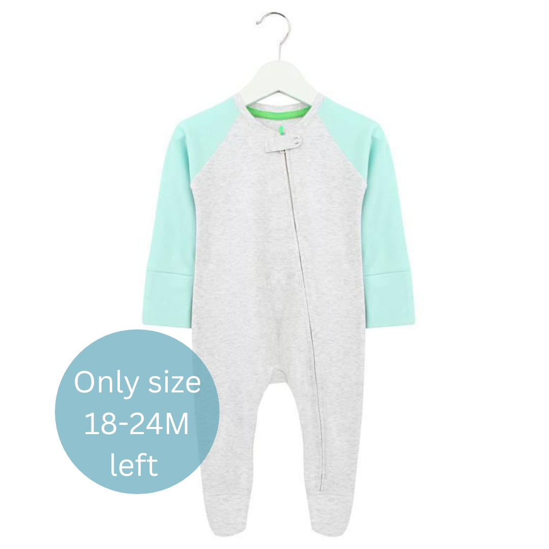 Grey and Aqua Zipped Babygrow