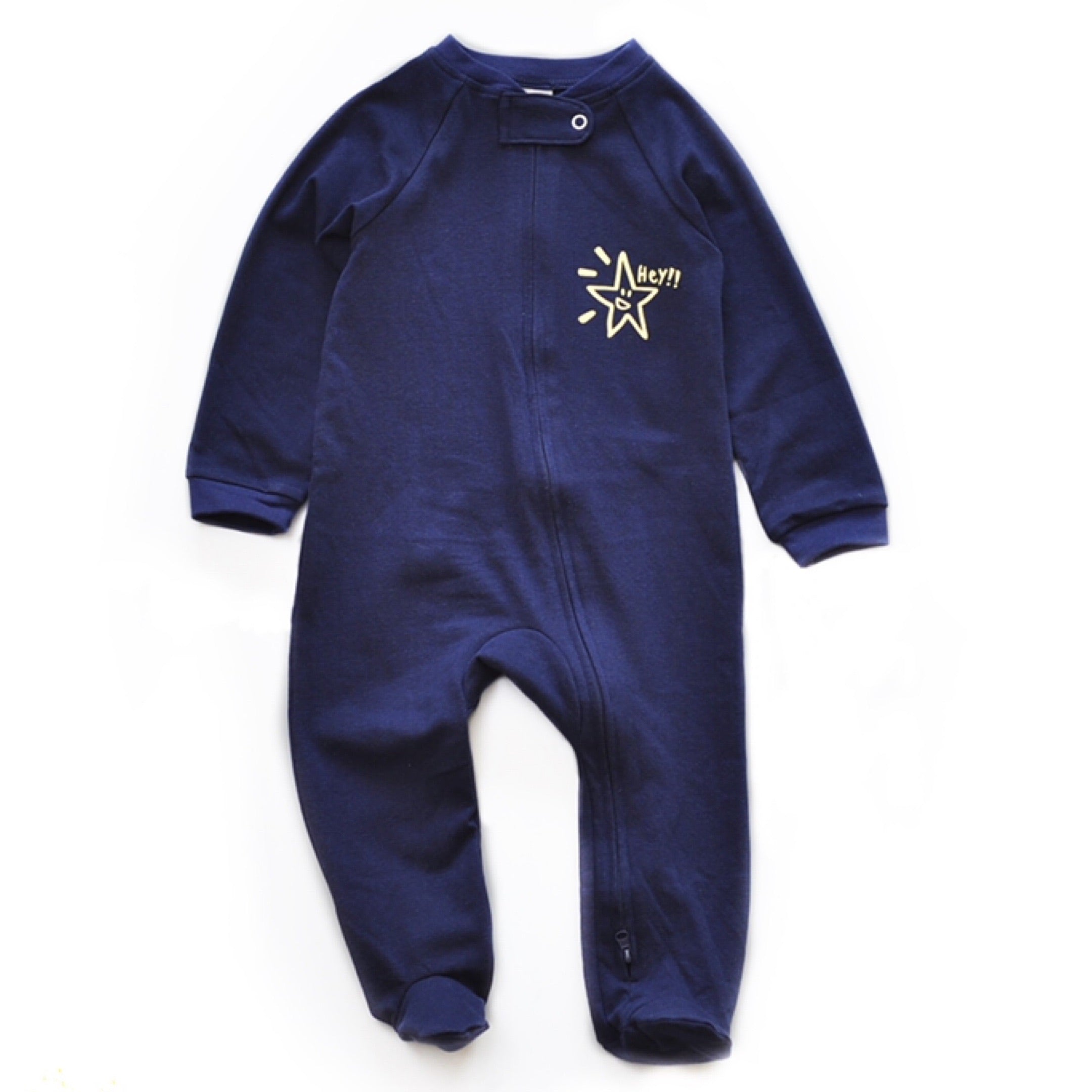 Navy One Star Print Zipped Babygrow