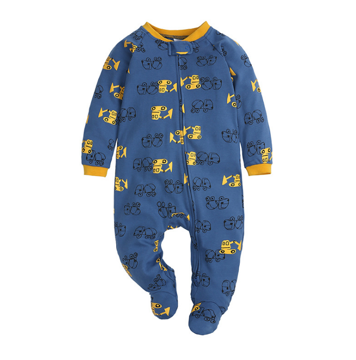 Blue Digger Printed Zipped Babygrow