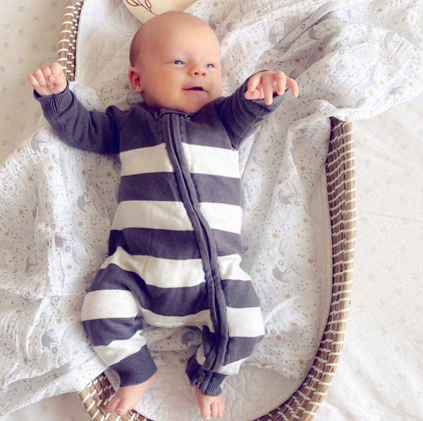 Super Soft Charcoal Stripe Knitted Baby Onesie