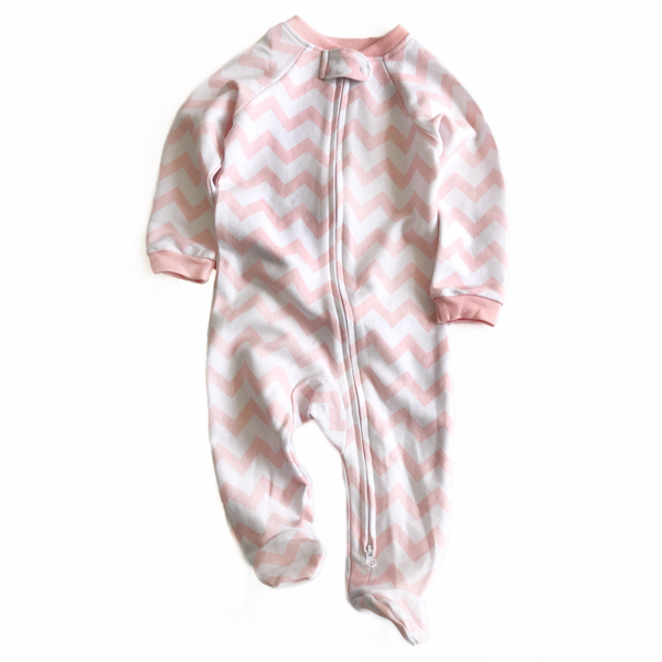 Pink and White ZigZag Zipped Babygrow