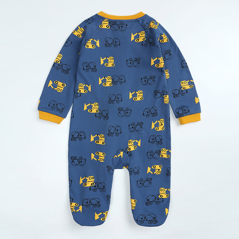 Blue Digger Printed Zipped Babygrow