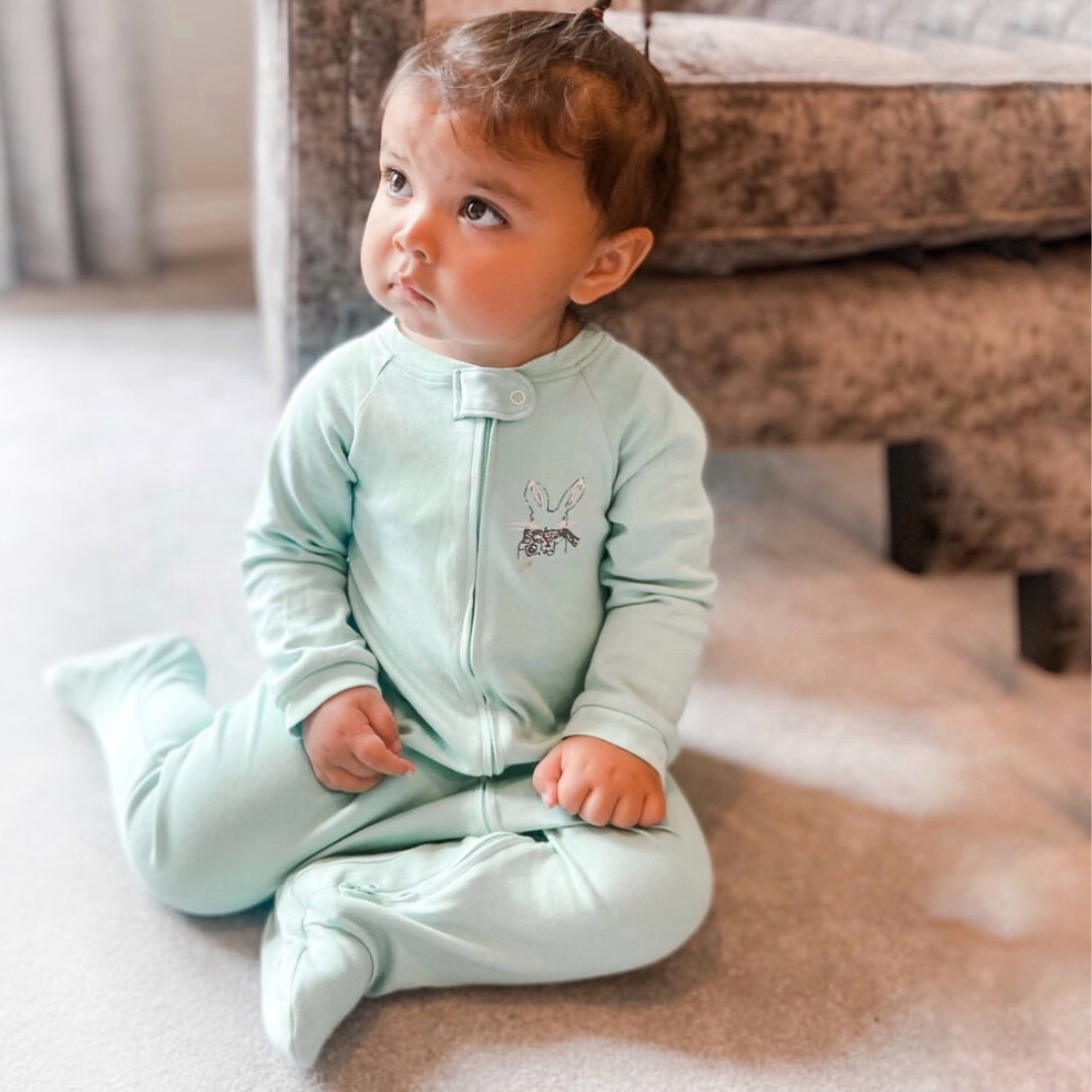 Aqua Bunny Printed Zipped Babygrow