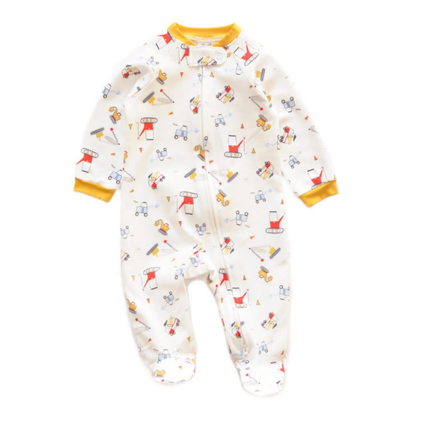 White Digger Print Zipped Babygrow