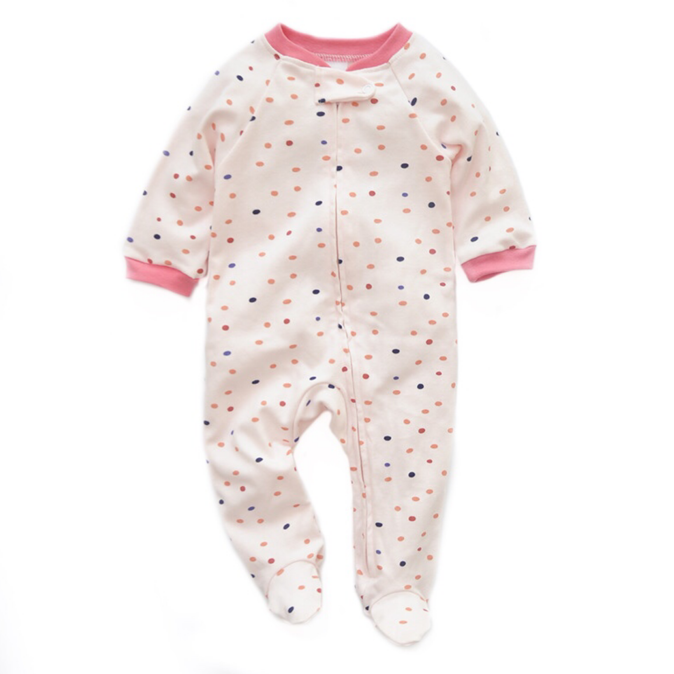 Pink Spot Print Zipped Babygrow