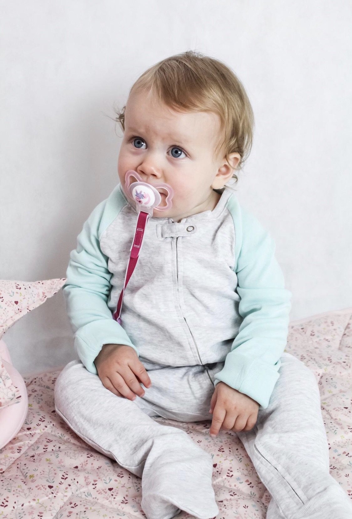 Grey and Aqua Zipped Babygrow