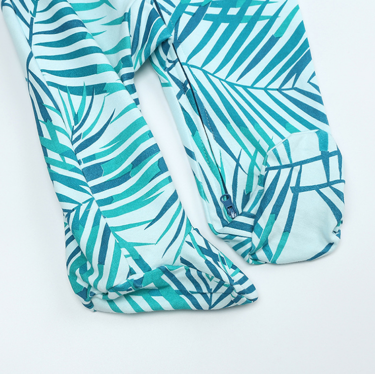 Aqua & Pink Foliage Printed Zipped Babygrow