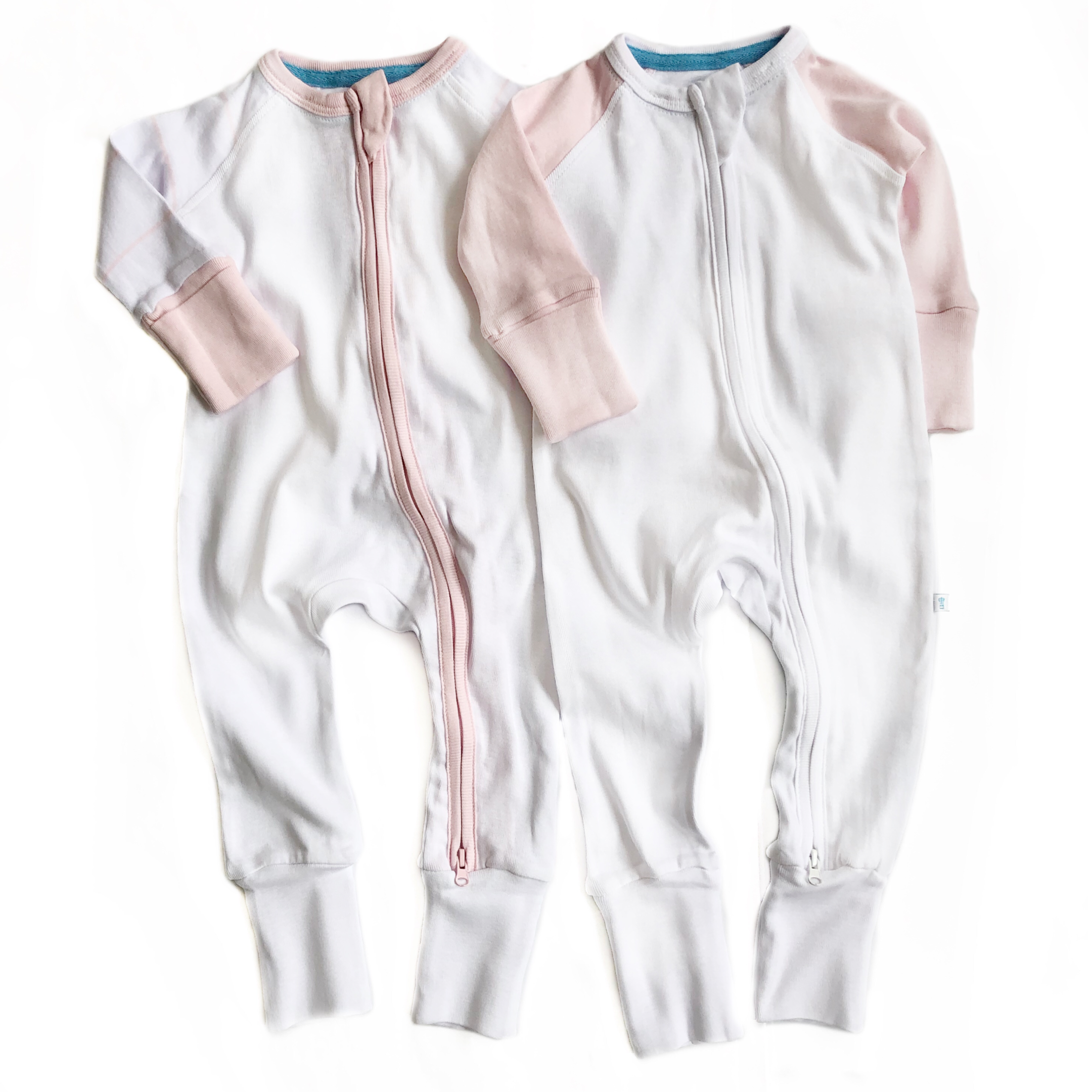 White and Pale Pink Twin Pack Zipped Babygrow