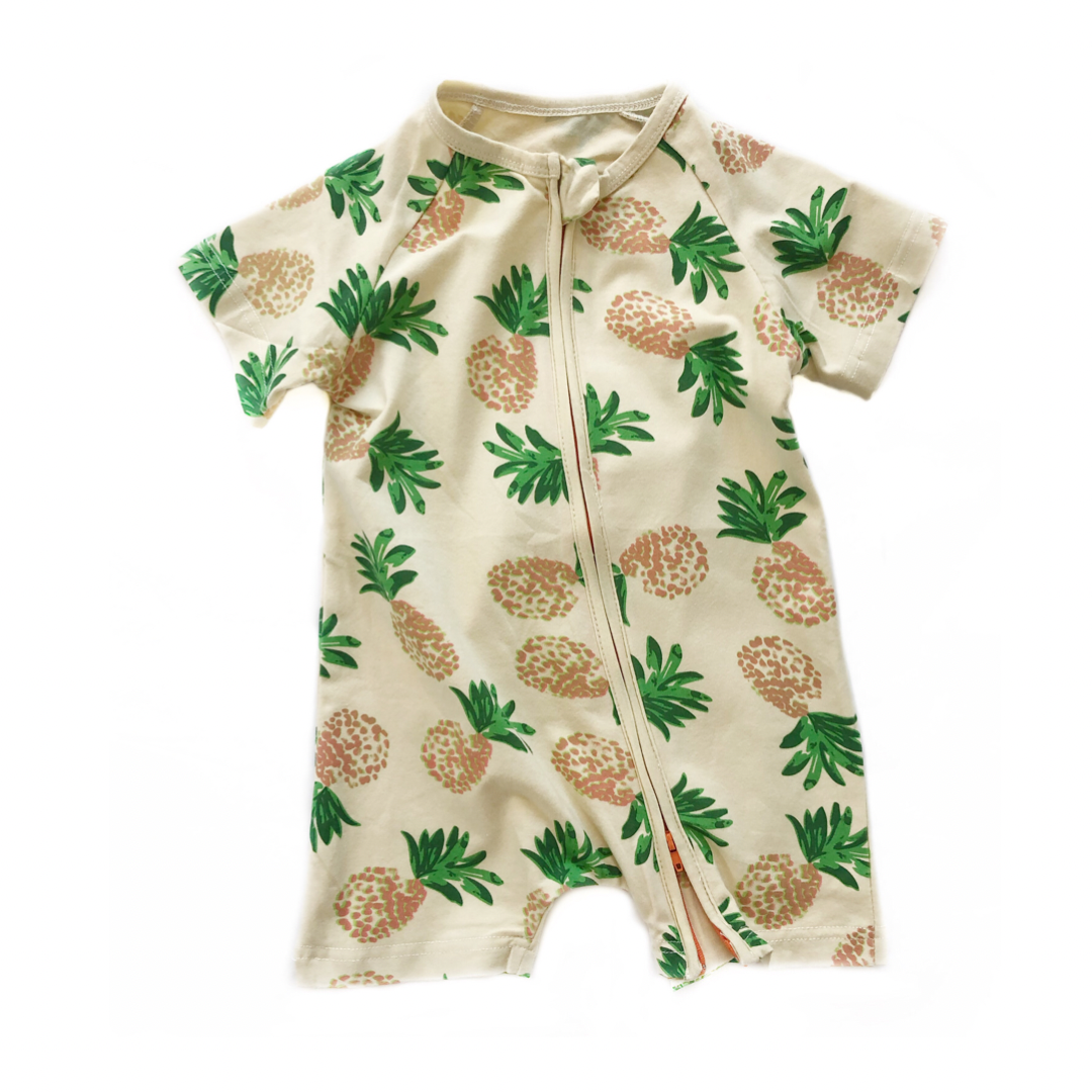 Pineapple Print Short Sleeved Zip Up Babygrow