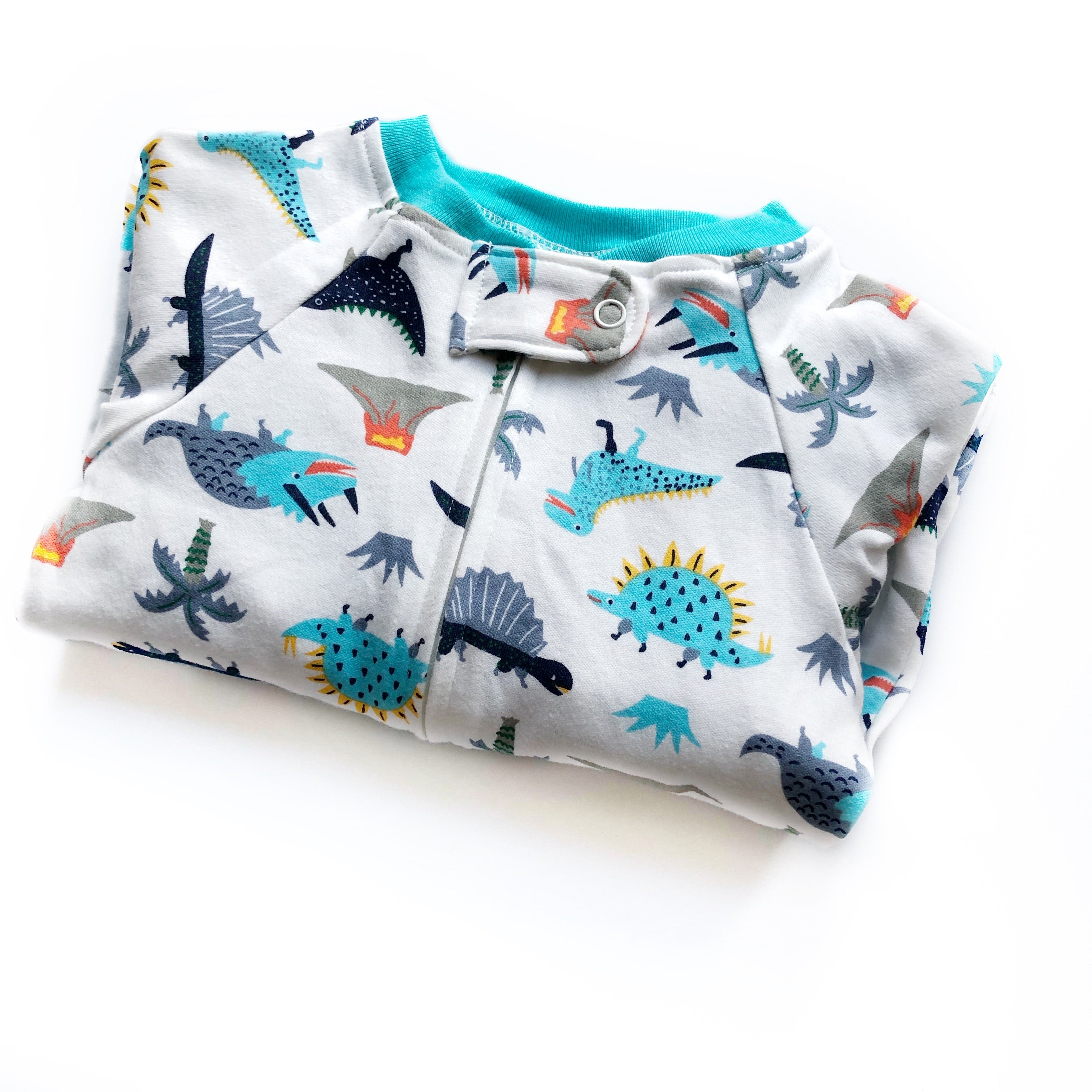 White Dinosuar Print Zipped Babygrow