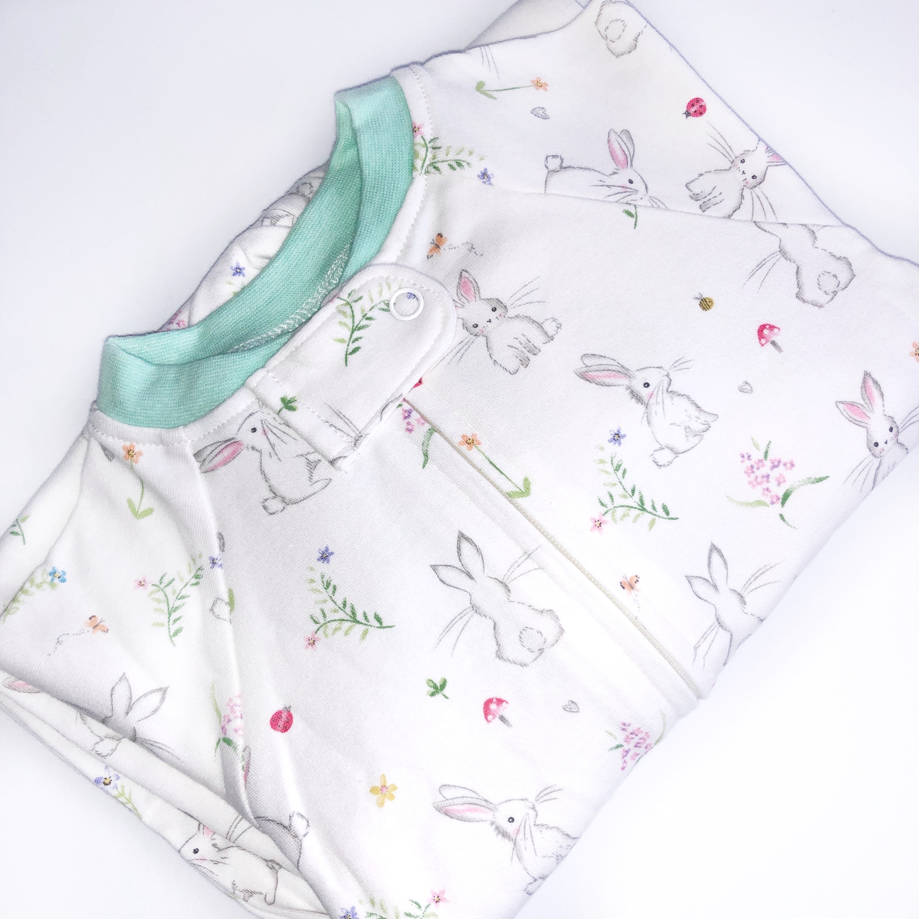 Spring Garden Bunny Printed Zipped Babygrow