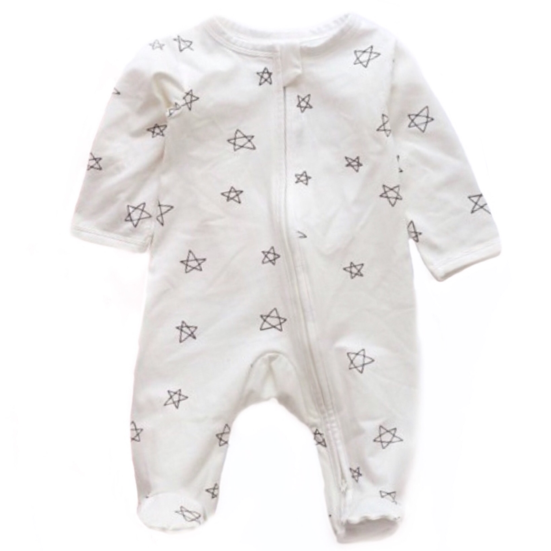White Star Print Zipped Babygrow