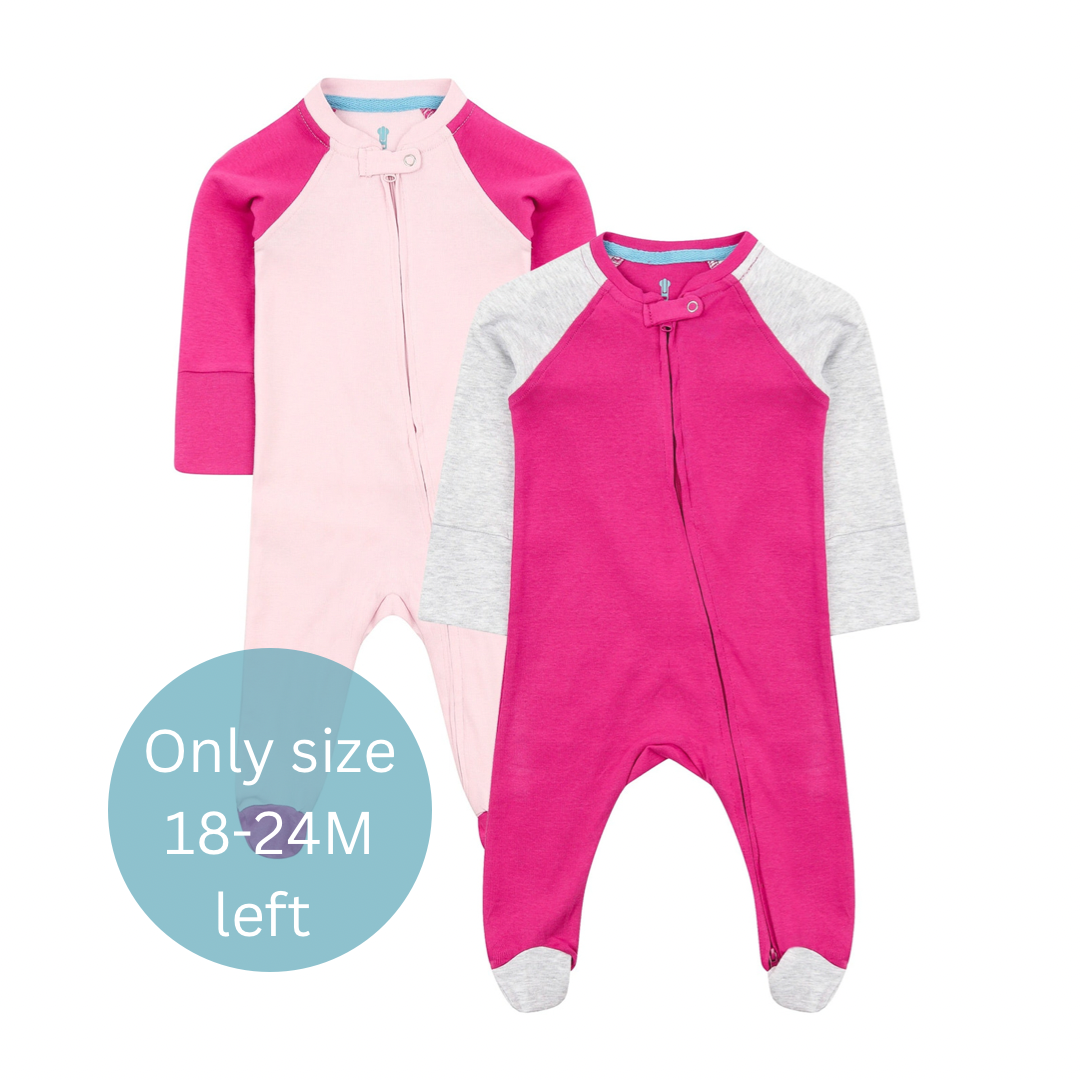 Pink Twin Pack Zipped Babygrow
