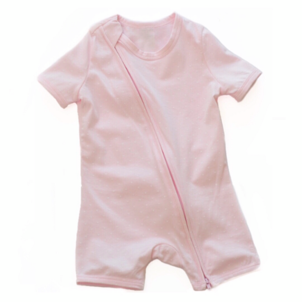Pink And White Spot Short Sleeved Zip Up Babygrow