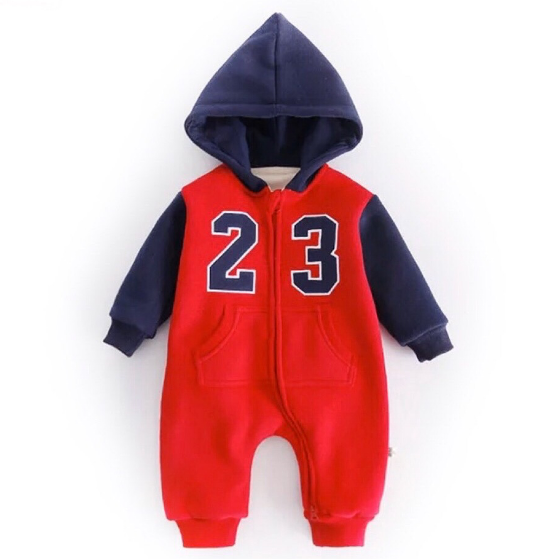 Baby Boys Red Hooded All In One Zipped Baby Suit